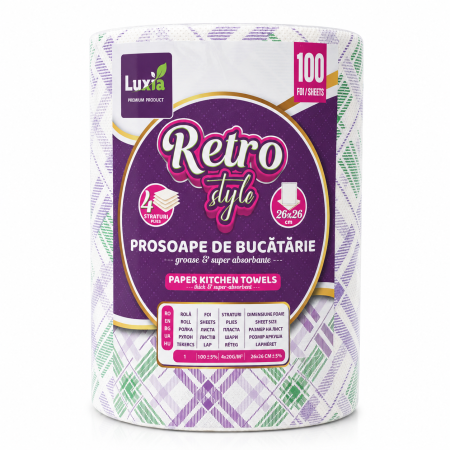 Prosoape Hartie Bucatarie Retro Style Luxia 4 straturi 26x26 cm 100 foi
