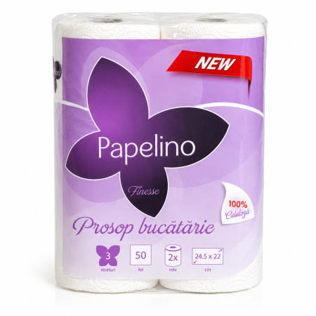 Prosop Hartie Bucatarie 100% Celuloza Papelino Finesse 3 Straturi 2 Role