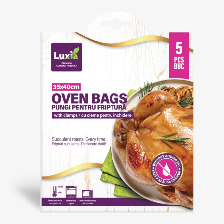 Pungi alimentare - Pungi pentru friptura Luxia cu clipsuri 5 buc 35x40 cm