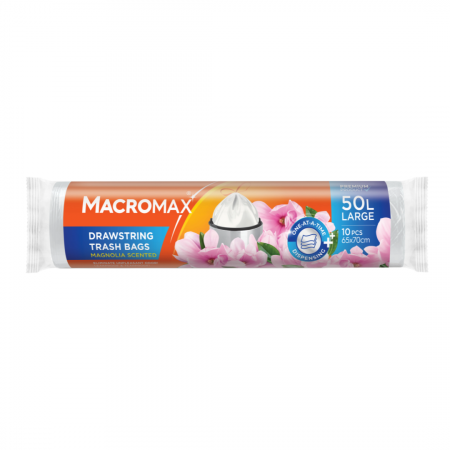 Bucatarie - Saci menajeri cu șnur MACROMAX Large 50L, Magnolia, 10 buc