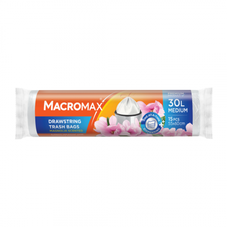 Saci menajeri cu șnur MACROMAX Medium 30L, Magnolia, 15 buc.