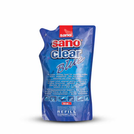 Solutii geamuri - Sano Detergent geamuri Clear Blue – Rezerva 750 ml