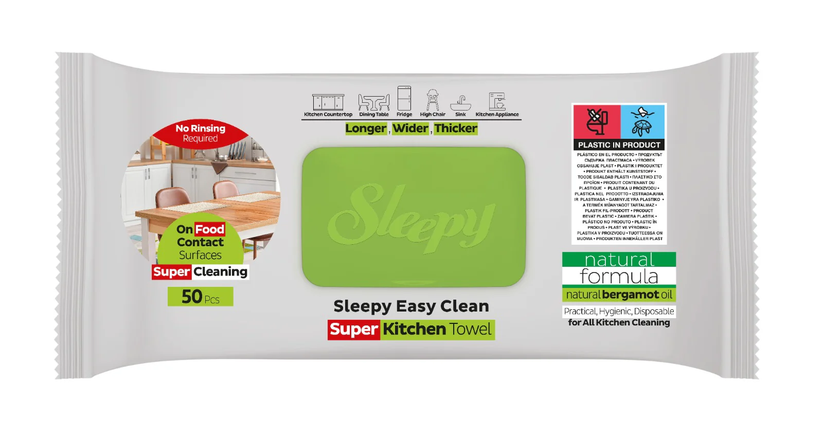 Șervețele umede de curățare Sleepy Easy Clean VERDE pentru bucătărie cu ulei natural de bergamotă – 50 bucăți [2]