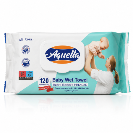 Ingrijire Personala - Servetele Umede pentru Bebelusi cu Crema Premium Ultra Soft Aquella 120 buc