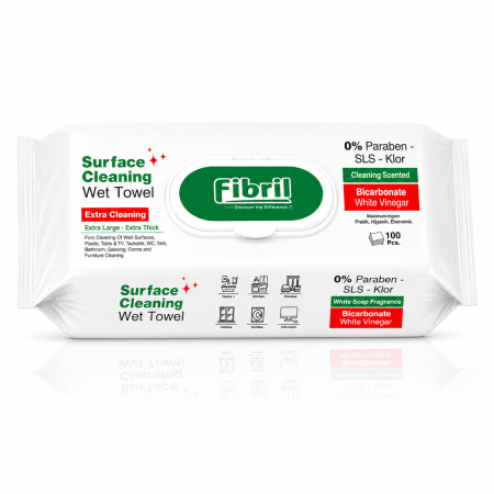 Servetele umede - Servetele Umede pentru Suprafete cu Otet si Bicarbonat Fibril Green 100 buc