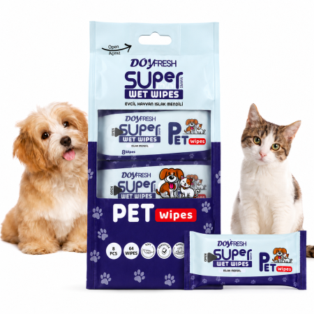 Igienă animale - Servetele umede Pet Care Doyfresh Super Mini 8 pachete 64 bucati