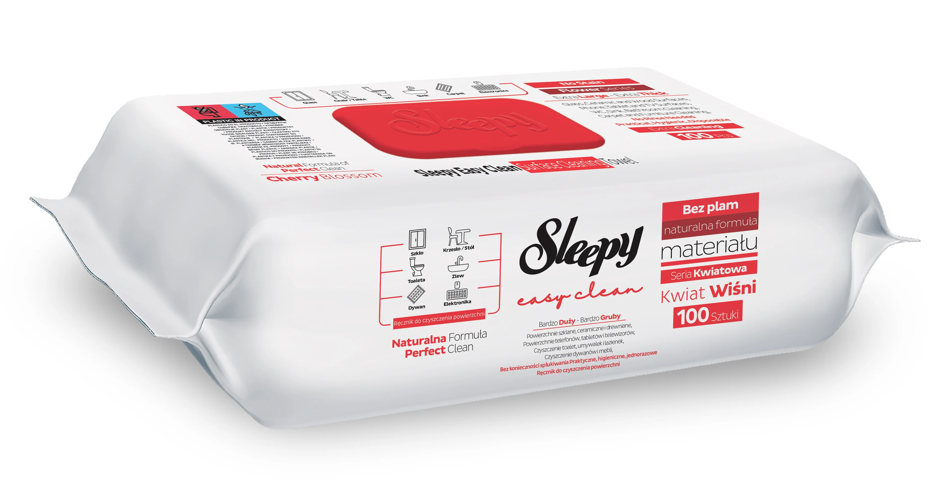 Șervețele umede Sleepy Easy Clean Cirese, Cherry Blossom multisuprafețe, 100 buc