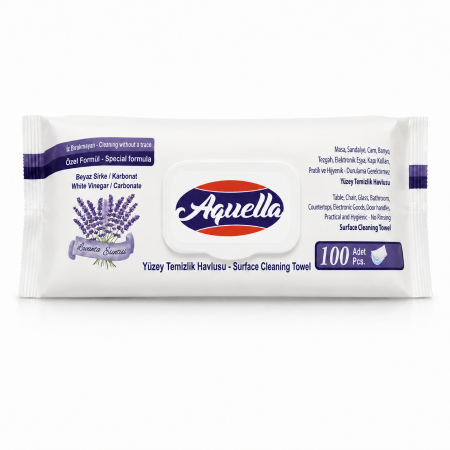 Odorizante - Servetele Umede Suprafete cu Otet Alb Bicarbonat si Parfum de Lavanda Aquella 100 buc