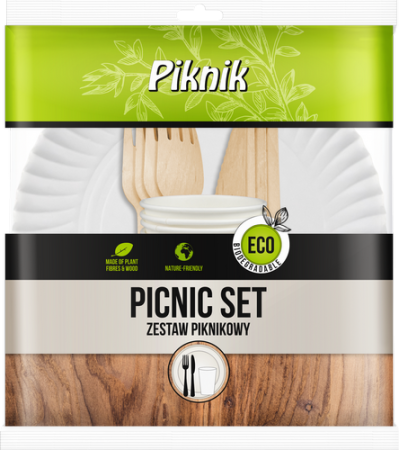 Bucatarie - Set Eco Picnic Biodegradabil cu Farfurii Pahare Cutite si Furculite Piknik 4 x 4 buc