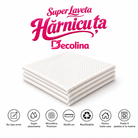 Super Laveta Harnicuta din Microfibra Premium Decolina 50 x 50 cm