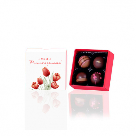 Martisor - Cutie Spring Bright cu 4 praline belgiene