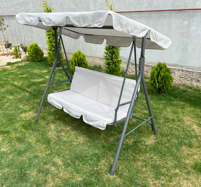 Balansoar de gradina PRESTIGE, 170 x 112 x 153 cm, pentru 3 persoane, impermeabil, protectie UV, reglabil, otel/textil, Gri [4]