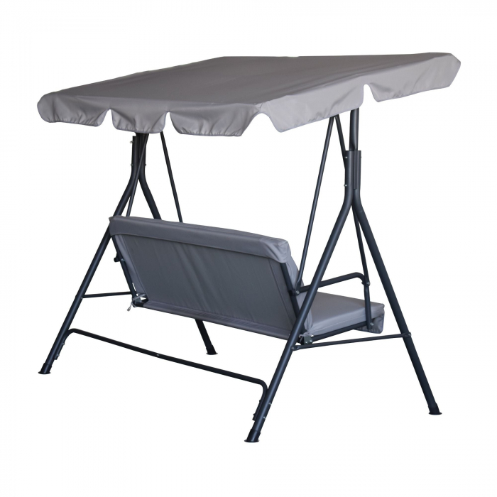 Balansoar de gradina PRESTIGE, 170 x 112 x 153 cm, pentru 3 persoane, impermeabil, protectie UV, reglabil, otel/textil, Gri [2]