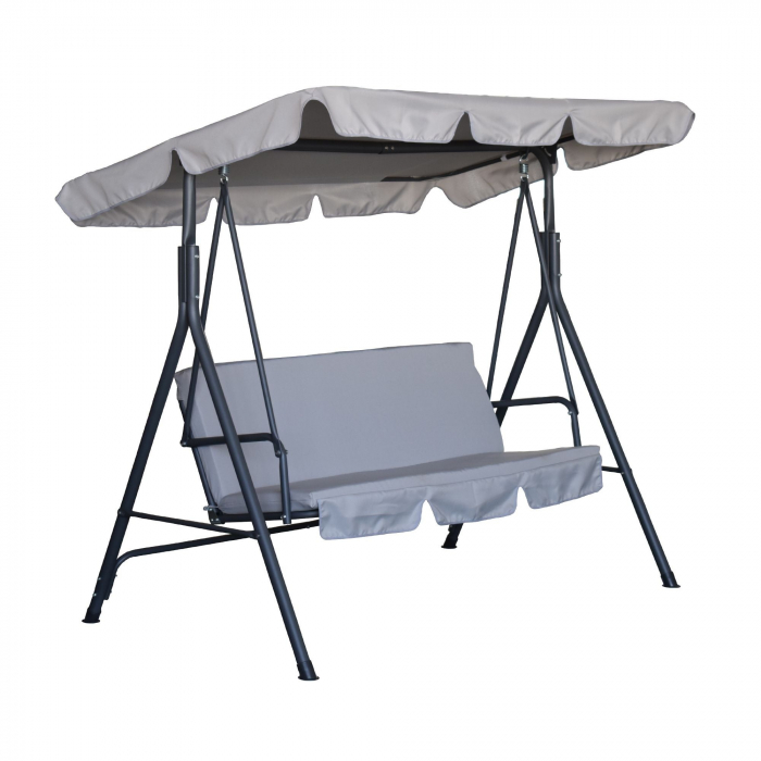 Balansoar de gradina PRESTIGE, 170 x 112 x 153 cm, pentru 3 persoane, impermeabil, protectie UV, reglabil, otel/textil, Gri [1]