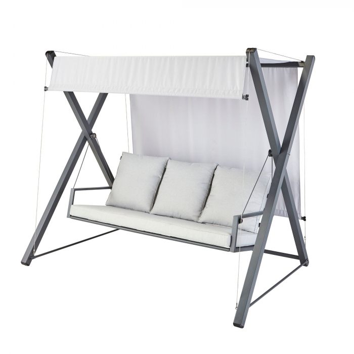 Balansoar gradina Naterial Odyseea, pentru 3 persoane, otel/textil, 213 x 155 x 189 cm, gri [3]