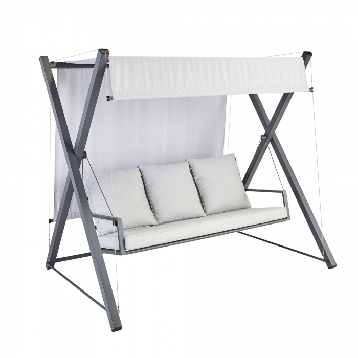 Balansoar gradina Naterial Odyseea, pentru 3 persoane, otel/textil, 213 x 155 x 189 cm, gri [1]