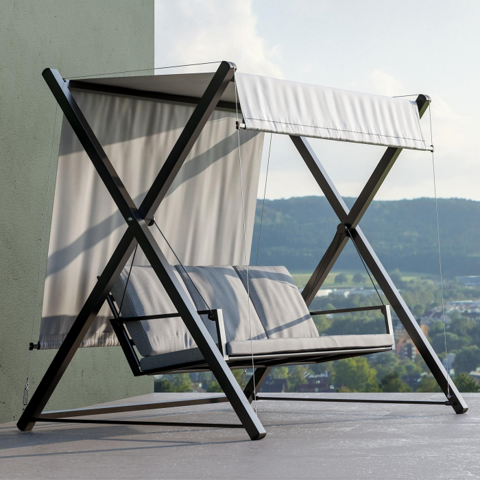 Balansoar gradina Naterial Odyseea, pentru 3 persoane, otel/textil, 213 x 155 x 189 cm, gri [10]