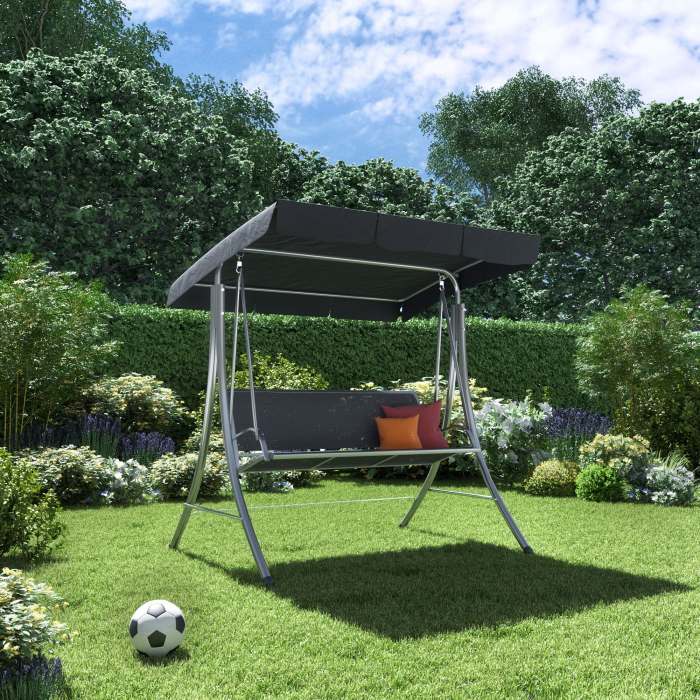 Balansoar gradina, pentru 3 persoane, otel/textil, 202 x 118 x 157.5 cm, gri [2]