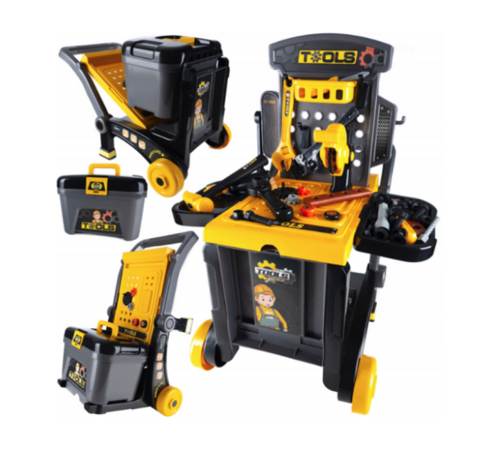 Banc de lucru 3 in 1, roabă și căruț cu scule, valiză și accesorii incluse, [4]