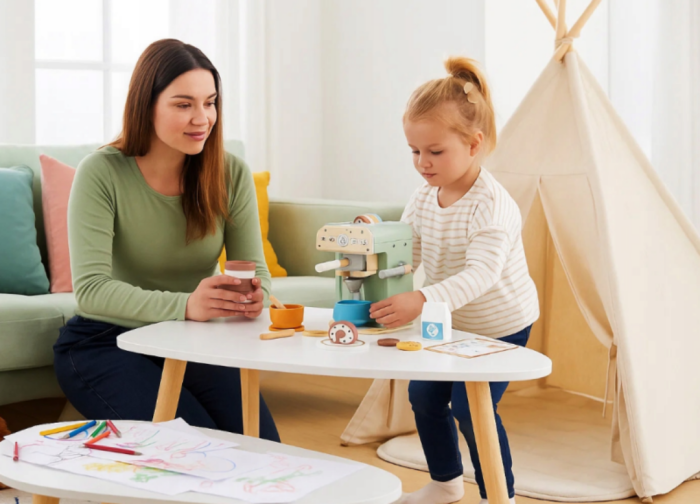 Espressor de cafea din lemn pentru copii, set complet cu accesorii – jucărie educativă [9]