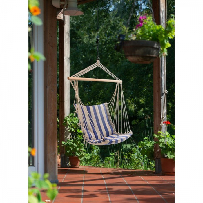 Hamac tip scaun, textil, 90 x 110 cm, alb/albastru [6]