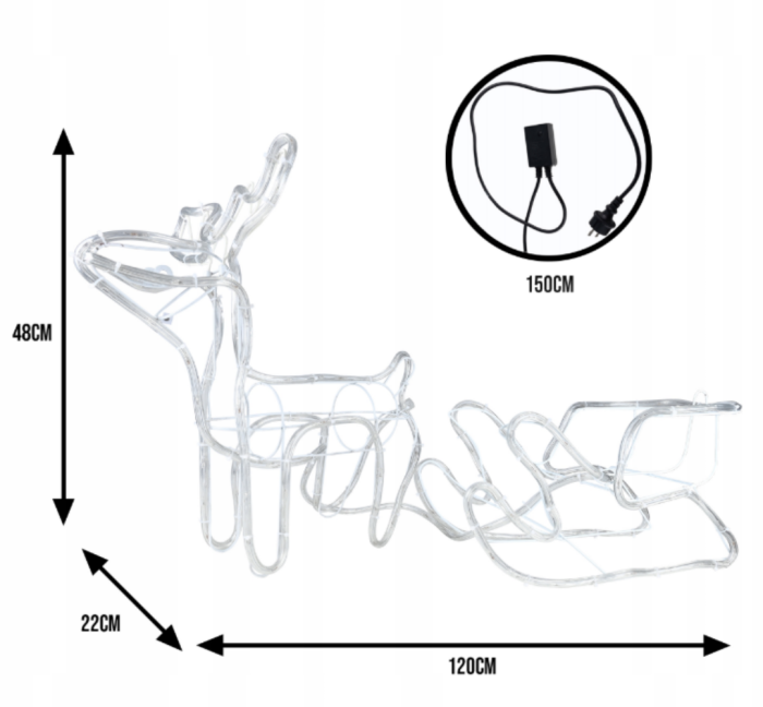 Lămpi exterioare de Crăciun – Ren cu Sanie, 160 LED-uri, 120 cm, lumină alb rece, IP44 [8]