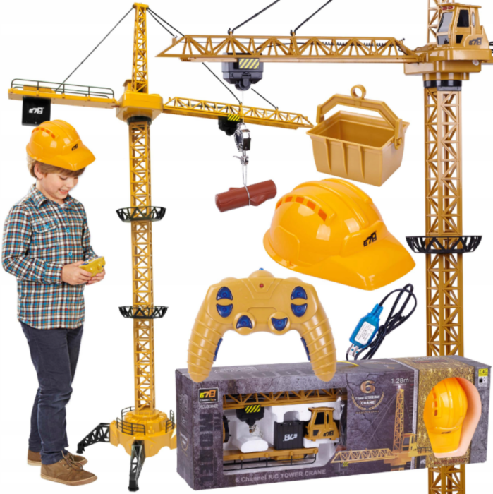 Macara cu telecomandă, sunete și lumini, 128 cm, cu accesorii și cască de constructor CADOU [1]