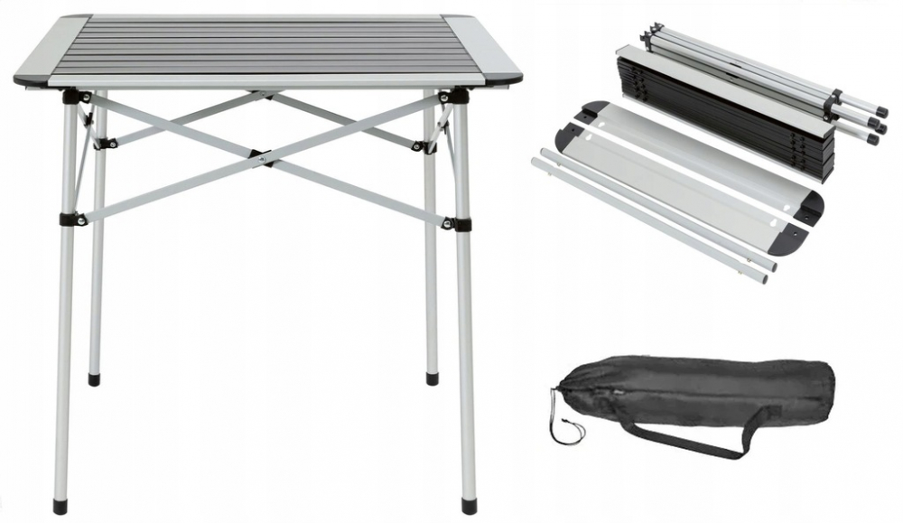 Masa din aluminiu pentru camping CountrySide, Sarcina max 50 kg, 70 x 70 x 70 cm, Negru/Argintiu [2]