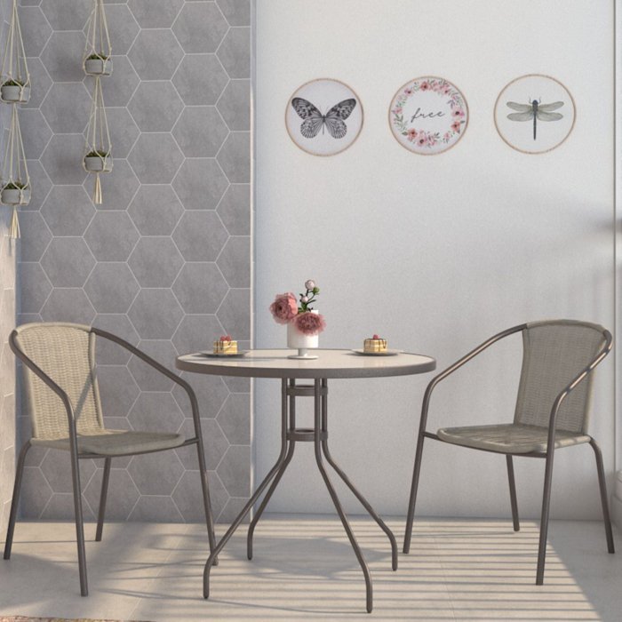 Masa gradina, pentru 2 persoane, otel/sticla, ∅ 80 x 88 cm, gri [4]