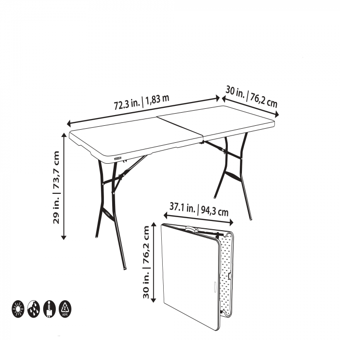 Masa gradina pentru 8 persoane, pliabila, aluminiu/plastic, 183 x 76 x 74 cm, alb [6]