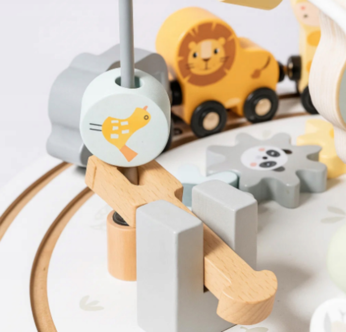 Măsuță Montessori din lemn 2în1 – circuit motric și senzorial cu vehicule, piese magnetice [5]