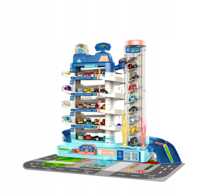 Parcare auto multietajată cu lift și tobogan – set complet cu mașinuțe și accesorii [2]