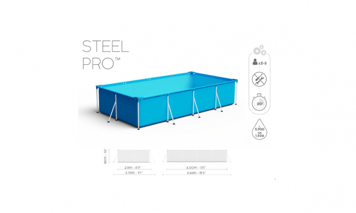 Piscina cadru metalic Bestway, 400x211x81 cm, 5.700 litri, cu pompa de filtrare inclusa si prelata de acoperire, albastru [5]