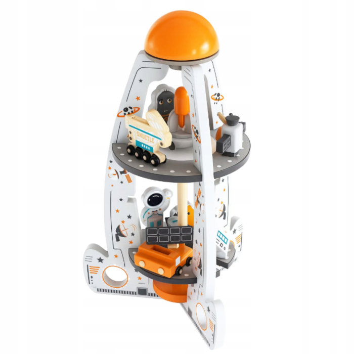 Rachetă spațială din lemn – jucărie educativă și senzorială cu figurine și vehicule – 50 cm [4]
