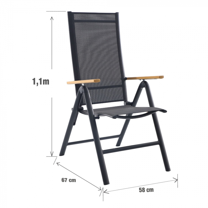 Scaun gradina multi position, cu brate, pliabil, aluminiu/textil, gri [4]
