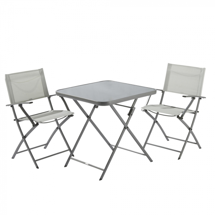 Scaun pliabil cu cotiere,  aluminiu/textilen, gri deschis [7]