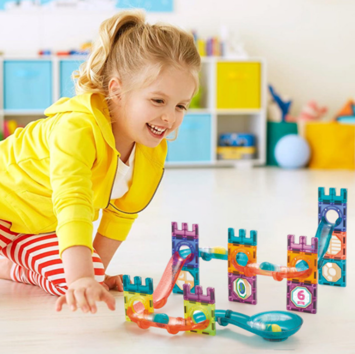 Set de construcție magnetică – circuit cu bile, 54 piese, cu cărticică color și autocolante [8]