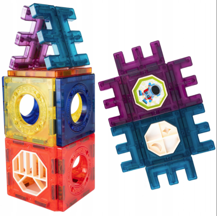 Set de construcție magnetică – circuit cu bile, 54 piese, cu cărticică color și autocolante [4]