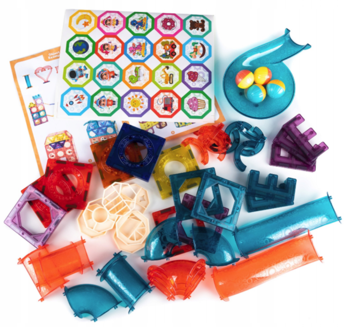 Set de construcție magnetică – circuit cu bile, 54 piese, cu cărticică color și autocolante [2]