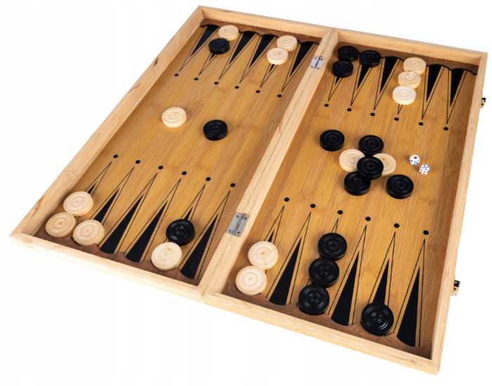 Set de joc 3 în 1 din lemn – Șah, Dame și Backgammon, cu tablă pliabilă 48x48 cm și piese incluse [6]