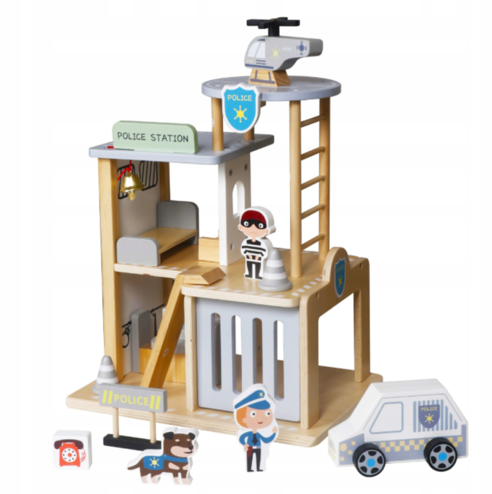 Set din lemn – Comisariat de Poliție cu vehicule, figurine și elicopter – Jucărie educativă [5]