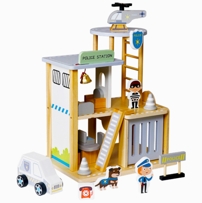 Set din lemn – Comisariat de Poliție cu vehicule, figurine și elicopter – Jucărie educativă [3]