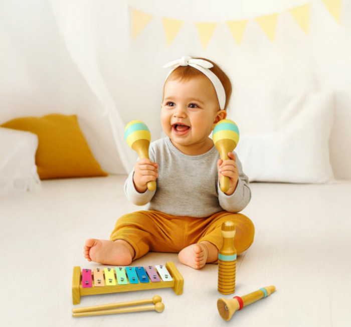 Set Muzical din Lemn pentru Copii – Xilofon, Tamburină, Triunghi și Maracasuri – Jucărie Educativă [3]