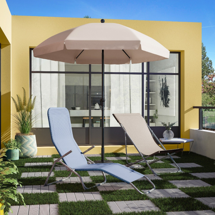 Umbrela plaja, otel/poliester, diametru 177 cm, H 228 cm, bej [3]