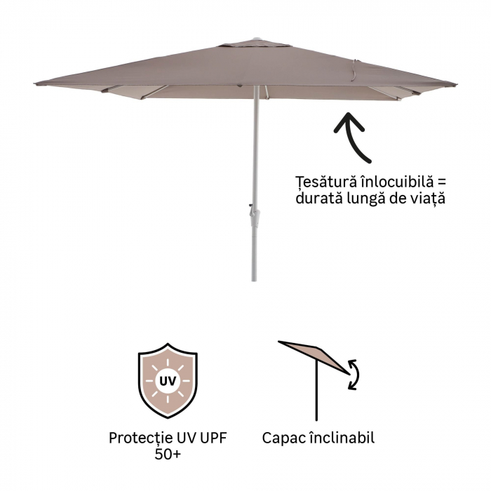 Umbrela terasa, aluminiu/poliester, 285 x 285 cm, H 271 cm, bej [6]