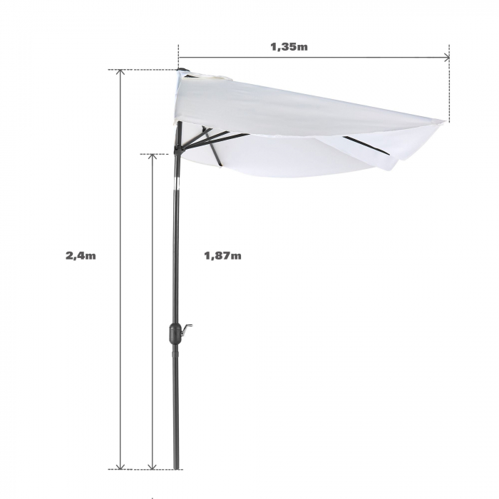 Umbrela terasa, de perete, aluminiu/poliester, 262 x 135 cm, H 240 cm, alb [2]