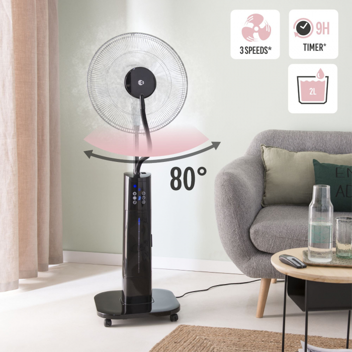 Ventilator cu picior, cu pulverizator apă, 70 W, diametru 40 cm, 3 viteze, negru [9]