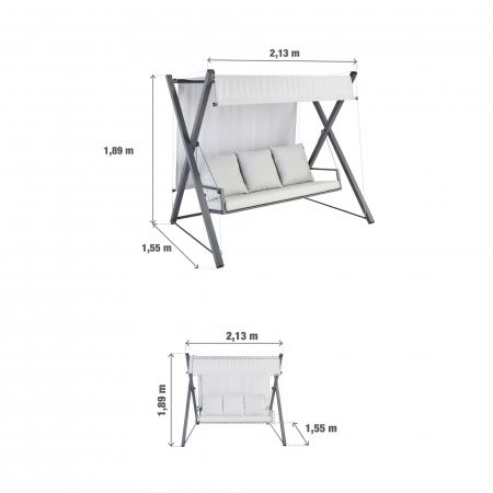 Balansoar gradina Naterial Odyseea, pentru 3 persoane, otel/textil, 213 x 155 x 189 cm, gri [8]