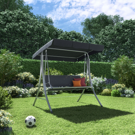Balansoar gradina, pentru 3 persoane, otel/textil, 202 x 118 x 157.5 cm, gri [1]