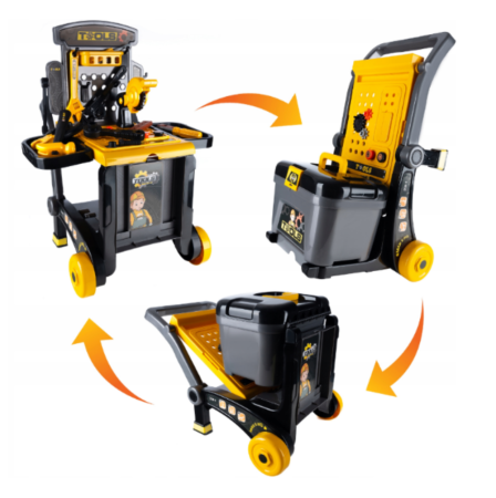 Banc de lucru 3 in 1, roabă și căruț cu scule, valiză și accesorii incluse, [4]